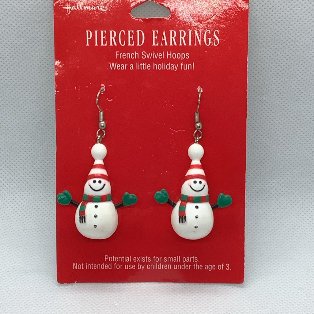 Hallmark Christmas Holiday Snowman Earrings New On Card Rare Htf